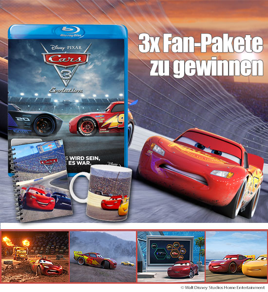 Verlosung: 3 Fanpakete von Cars 3: Evolution bestehend aus: 1x Blu-ray, 1x Tasse und 1x Notizbuch