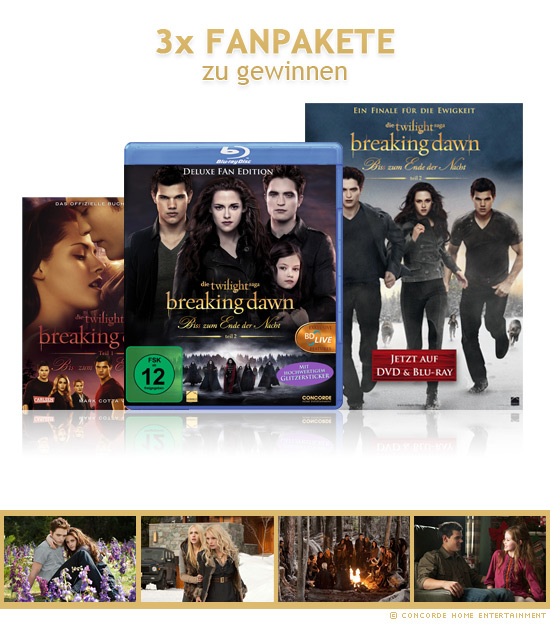 3x Twilight: Breaking Dawn – Bis(s) zum Ende der Nacht – Teil 2 Fanpakete zu gewinnen