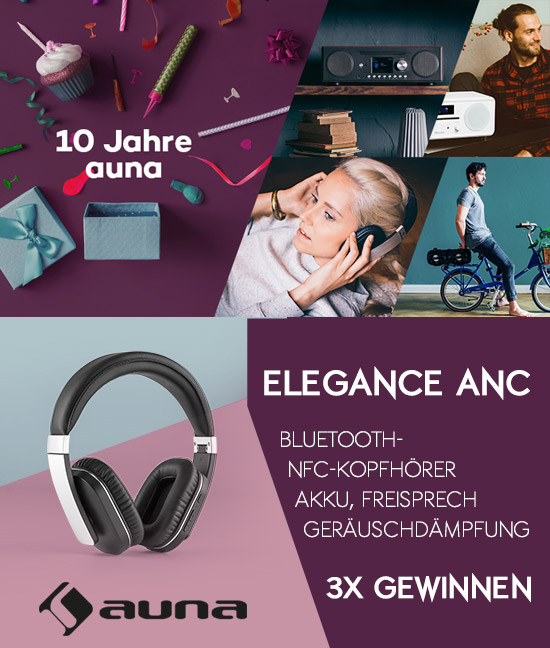 Verlosung: 3x Elegance ANC Bluetooth-NFC-Kopfhörer von auna
