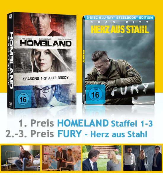 Verlosung: Homeland Staffel 1-3 & Fury - Herz aus Stahl